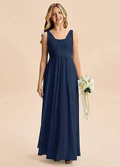Azazie Odette Junior A-Linie Herzausschnitt Chiffon Kleid Dunkelmarine image6
