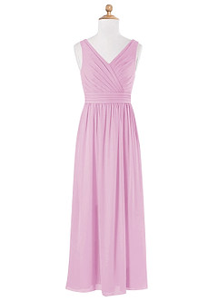 Azazie Kora Junior Vestido de Rosa Caramelo de Gasa de Corte en A con Plisado image5