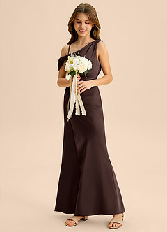 Azazie Madelyn Junior Ganache Sheath Off the Shoulder Stretch Satin Dress image5