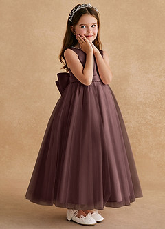Azazie Cookie Flower Girl Dresses Espresso A-Line Bow Tulle Dress image3