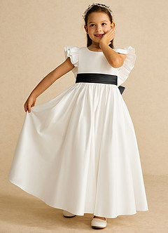 Azazie Aero Flower Girl Dresses Ivory Black A-Line Pleated Cotton Dress image6
