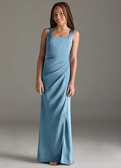 Azazie Mero Junior Steel Blue Mermaid Pleated Stretch Satin Dress image1