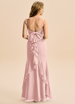Azazie Lioren Junior Powder Pink Mermaid Bow Chiffon Dress image3