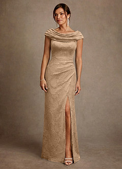 Azazie Irvine Mother of the Bride Dresses Champagne A-Line Pleated Floral Burnout Dress image3