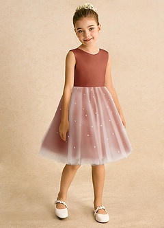 Azazie Esme Flower Girl Dresses Auburn Ball-Gown Bow Tulle Dress image7