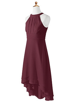 Azazie Linna Junior Cabernet A-Line Pleated Chiffon Dress image7