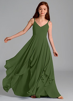 Azazie Karan Junior Olive A-Line Chiffon Dress image1