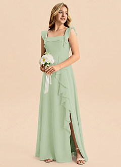 Azazie Nori Junior Dusty Sage A-Line Ruched Chiffon Dress image4