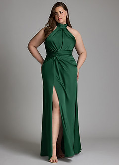 Azazie Gracelynn Robes de demoiselle d'honneur Robe Fourreau en Satin extensible Plissé Vert Foncé image12