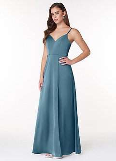 Azazie Alexandria Final Sale Agave A-Line Bow Stretch Satin Dress image3