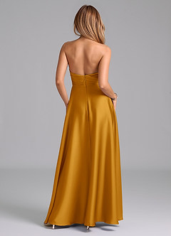 Azazie Tessie Bridesmaid Dresses Butterscotch A-Line Pleated Stretch Satin Dress image2