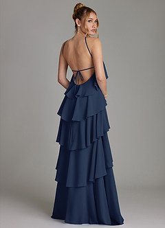 Azazie Deena Brudtärnklänningar Klä av A-Linje i Chiffong Rynkad Mörk Marinblå image2