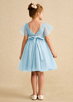 Azazie Queenie Robe Demoiselle D'honneur Fillette Robe Trapèze en Dentelle Bleu Ciel image2