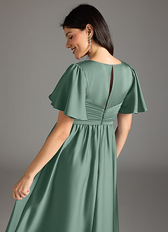Azazie Verna Robes de demoiselle d'honneur de maternité Robe Trapèze Rayé Longueur ras du sol Satin extensible image8