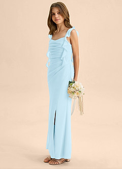 Azazie Jessamine Junior Vestido de Azul Cielo de Gasa de Corte Sirena con Escote de Corazón image5