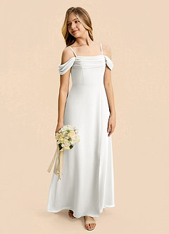 Azazie Lilly Junior White A-Line Pleated Chiffon Dress image5
