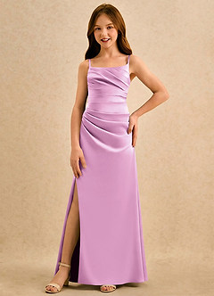 Azazie Cannoli Girls Formal Robe Demoiselle D'honneur Fillette Robe Trapèze en Mat Satiné Plissée Rose Bonbon image3
