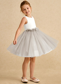 Azazie Louisa Flower Girl Dresses Ivory Frost A-Line Sleeveless Tulle Dress image3