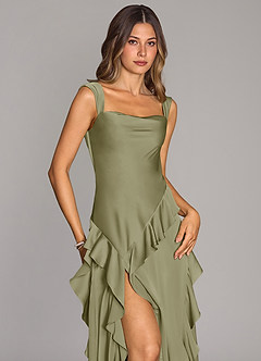 Azazie Sloane Robes de demoiselle d'honneur Robe Trapèze en Satin extensible Encolure en Forme de Cœur Pistache image5
