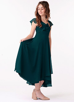 Azazie Posie Junior Pine A-Line Ruched Chiffon Dress image3
