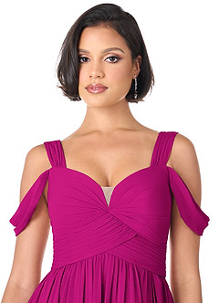 Azazie Lianne Vestidos de damas de honor Vestido de Fucsia de Gasa de Corte En A con Vestidos sin tirantes image5