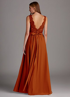 Azazie Elly Bridesmaid Dresses Paprika A-Line Lace Scoop Neck Chiffon Dress image2