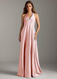 Azazie Tessie Bridesmaid Dresses Blushing Pink A-Line Pleated Stretch Satin Dress image3