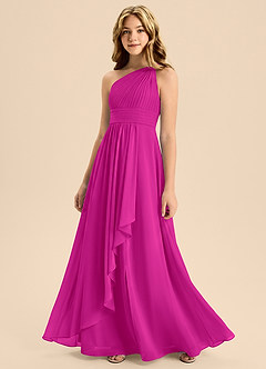 Azazie Skye Junior Vestido de Fucsia de Gasa de Corte en A con Plisado image3