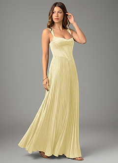 Azazie Avenelle Bridesmaid Dresses Lemon Sorbet A-Line Corset Stretch Satin Dress image5