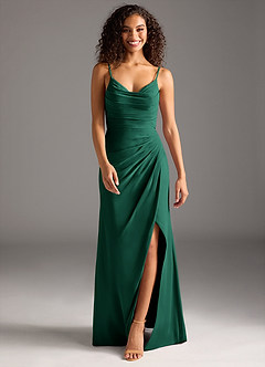 Azazie Deandra Bridesmaid Dresses Emerald Mermaid Pleated Chiffon Dress image5