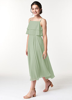 Azazie Ensley Junior Dusty Sage A-Line Pleated Chiffon Dress image3