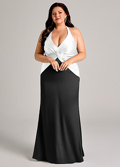 Azazie Valerie Bridesmaid Dresses Ivory Black Mermaid Pleated Stretch Satin Dress image9