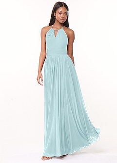 Azazie Cherish Bridesmaid Dresses Sea Glass A-Line Pleated Chiffon Dress image3