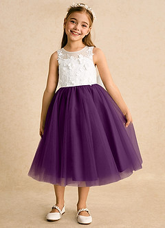 Azazie Lina Flower Girl Dresses Ivory Grape Ball-Gown Lace Dress image5