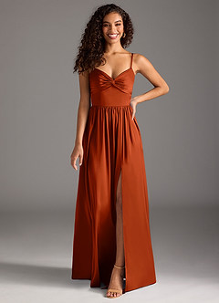 Azazie Zeya Bridesmaid Dresses Paprika A-Line Pleated Stretch Satin Dress image8