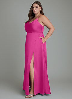 Azazie Sarella Bridesmaid Dresses Fuchsia A-Line Pleated Stretch Satin Dress image12