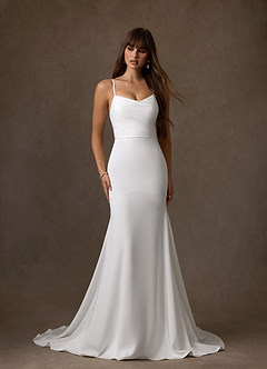 Azazie Farah Wedding Dresses Diamond White Mermaid Crepe Back Satin Dress image1