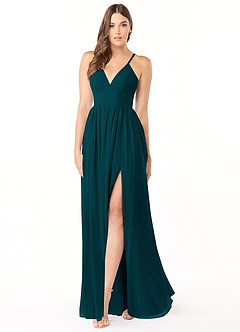 Azazie Aaida Robes de demoiselle d'honneur Robe Trapèze en Mousseline de soie Corset Vert Pin image1