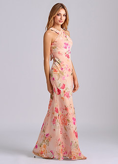 Azazie Doretta Bridesmaid Dresses Abstract Bouquet Floral Mermaid Pleated Chiffon Dress image5