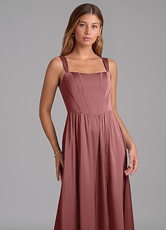 Azazie Rosaline Jurken voor bruidsmeisjes Jurk van Stretch Satijn met A-Lijn Zijsplit Amethist image6