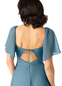 Azazie Chloe Brautjungfernkleider A-Linie Herzausschnitt Chiffon Kleid Bermudablau image3