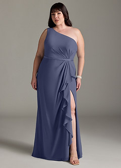 Azazie Liza Bridesmaid Dresses Stormy Mermaid One Shoulder Chiffon Dress image6