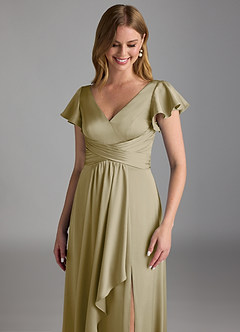 Azazie Omari Bridesmaid Dresses Moss Green A-Line Stretch Satin Dress image4