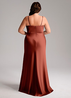 Azazie Lidia Bridesmaid Dresses Terracotta Mermaid Side Slit Stretch Satin Dress image9