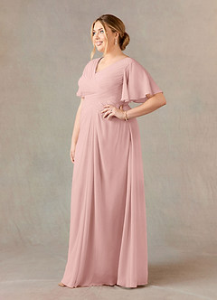 Azazie Morning Glory Mother of the Bride Dresses Powder Pink A-Line V-Neck Ruched Chiffon Dress image7