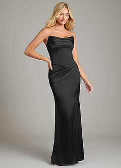 Azazie Sorrel Bridesmaid Dresses Black Mermaid Strapless Stretch Satin Convertible Dress image6
