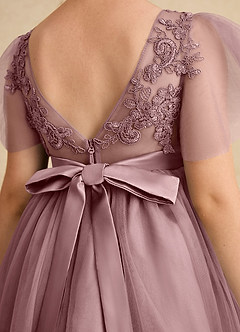 Azazie Queenie Flower Girl Dresses Dusty Rose A-Line Lace Dress image6