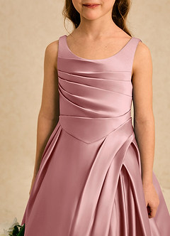 Azazie Audrey Flower Girl Dresses Dusty Rose A-Line Pleated Matte Satin Dress image5