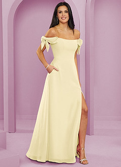 Barbie ♥ Azazie Bridesmaid Dresses Lemon Sorbet A-Line Off the Shoulder Chiffon Convertible Dress image4