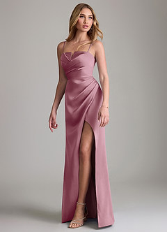 Azazie Danelle Bridesmaid Dresses Vintage Mauve Sheath Pleated Stretch Satin Dress image4
